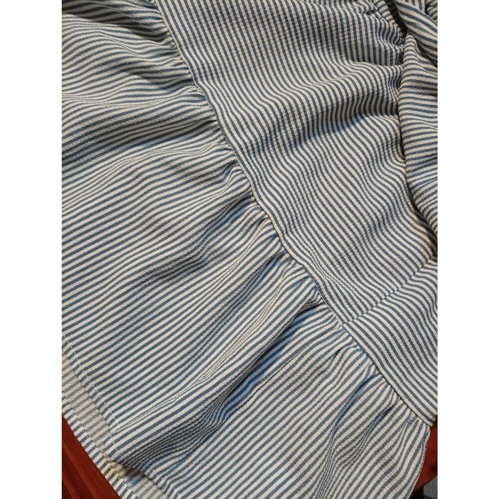 Monteau Dress  L blue and white striped tiered midi - Picture 4 of 5